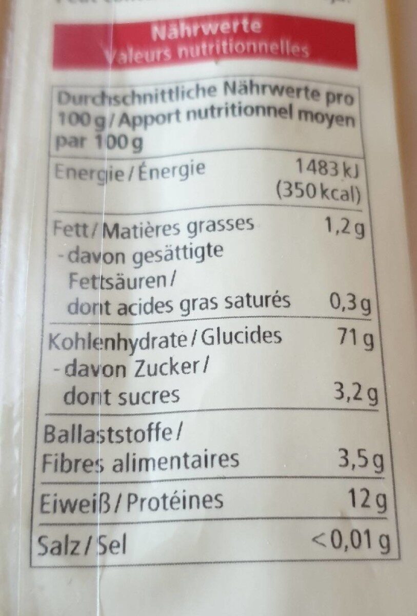 Spaghetti 100% blé dur Nudeln - Tableau nutritionnel - de