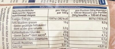 Protein-Porridge Dattel & Kakao - Tableau nutritionnel