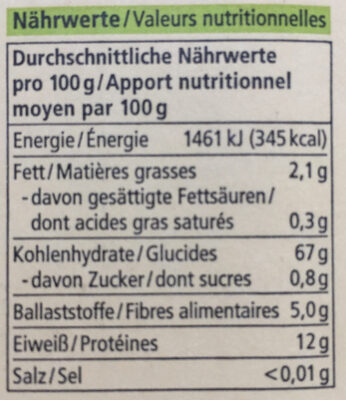 Dinkel Mehl 1050 - Tableau nutritionnel - de