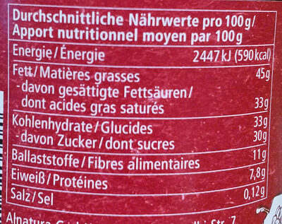 Zartbitter-kokos - Nutrition facts - de