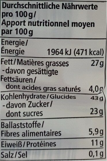 Sesam Krokant Riegel 4er - Tableau nutritionnel