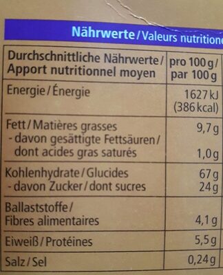 Müsliriegel Ahorn-Dattel - Tableau nutritionnel