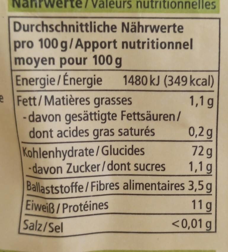Weizenmehl 550 - Tableau nutritionnel - de