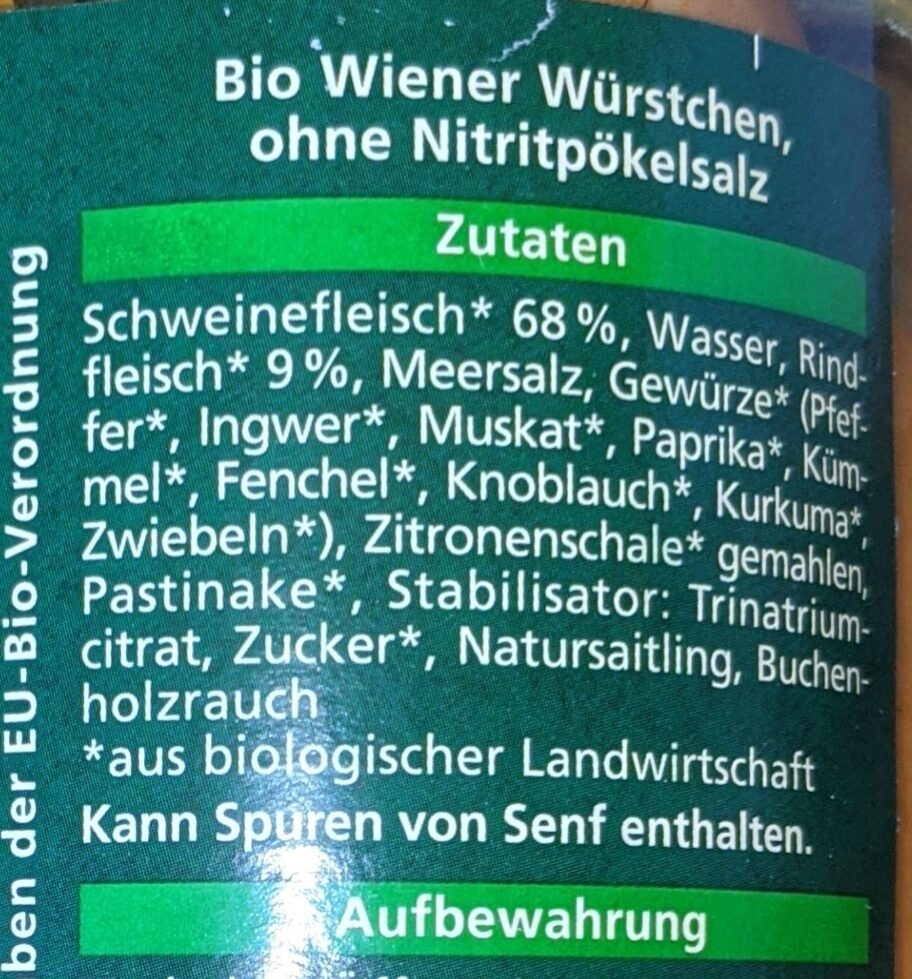 Wiener Würstchen (Bio) - Ingrédients - de