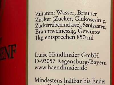 Händlmaier bayerischer Hausmachersenf - Ingredients - de