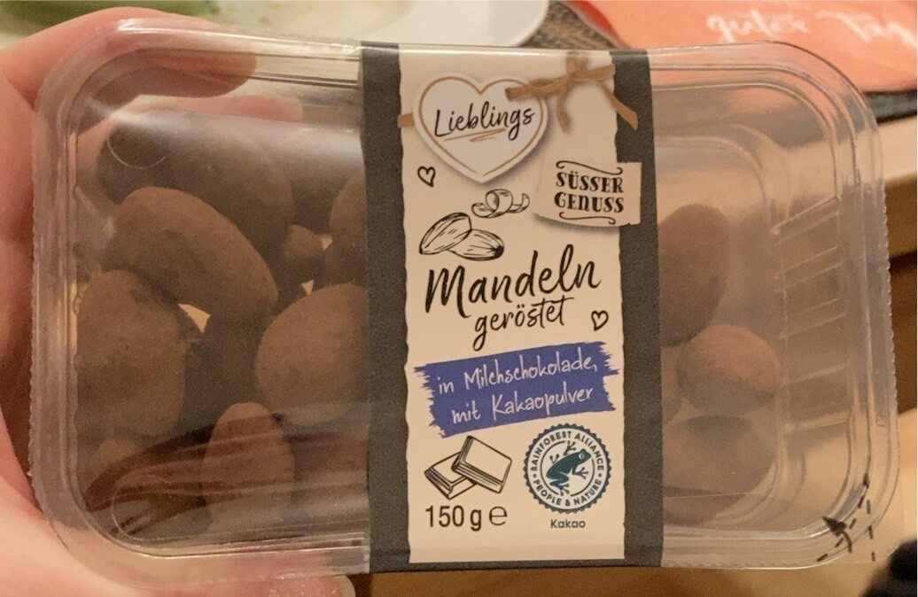 Mandeln geröstet in Milchschokolade, mit Kakaopulver - Produkt