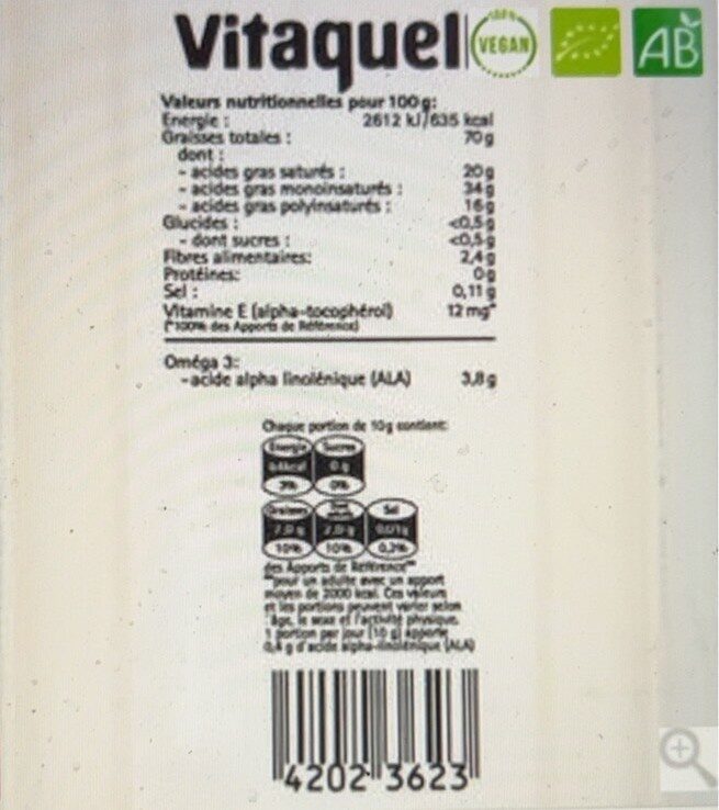 Margarine bio omega 3 - Tableau nutritionnel