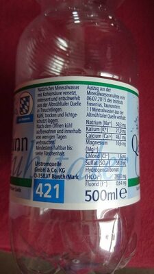 Aqua Culinaris Mineralwasser, Medium - حقائق غذائية - en