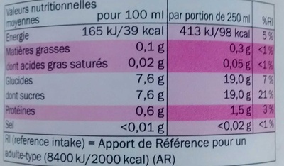 Pur jus de pamplemousse rose - Nutrition facts - fr