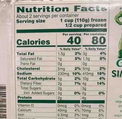 Riced veggies - Nutrition facts