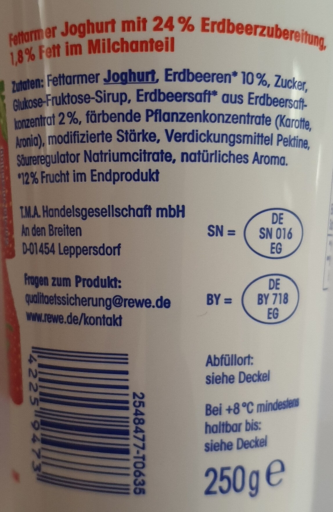 Fettarmer Joghurt Erbeere, 1,8% Fett im Milchanteil - Zutaten