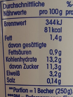 Fettarmer Joghurt Erbeere, 1,8% Fett im Milchanteil - Nährwertangaben