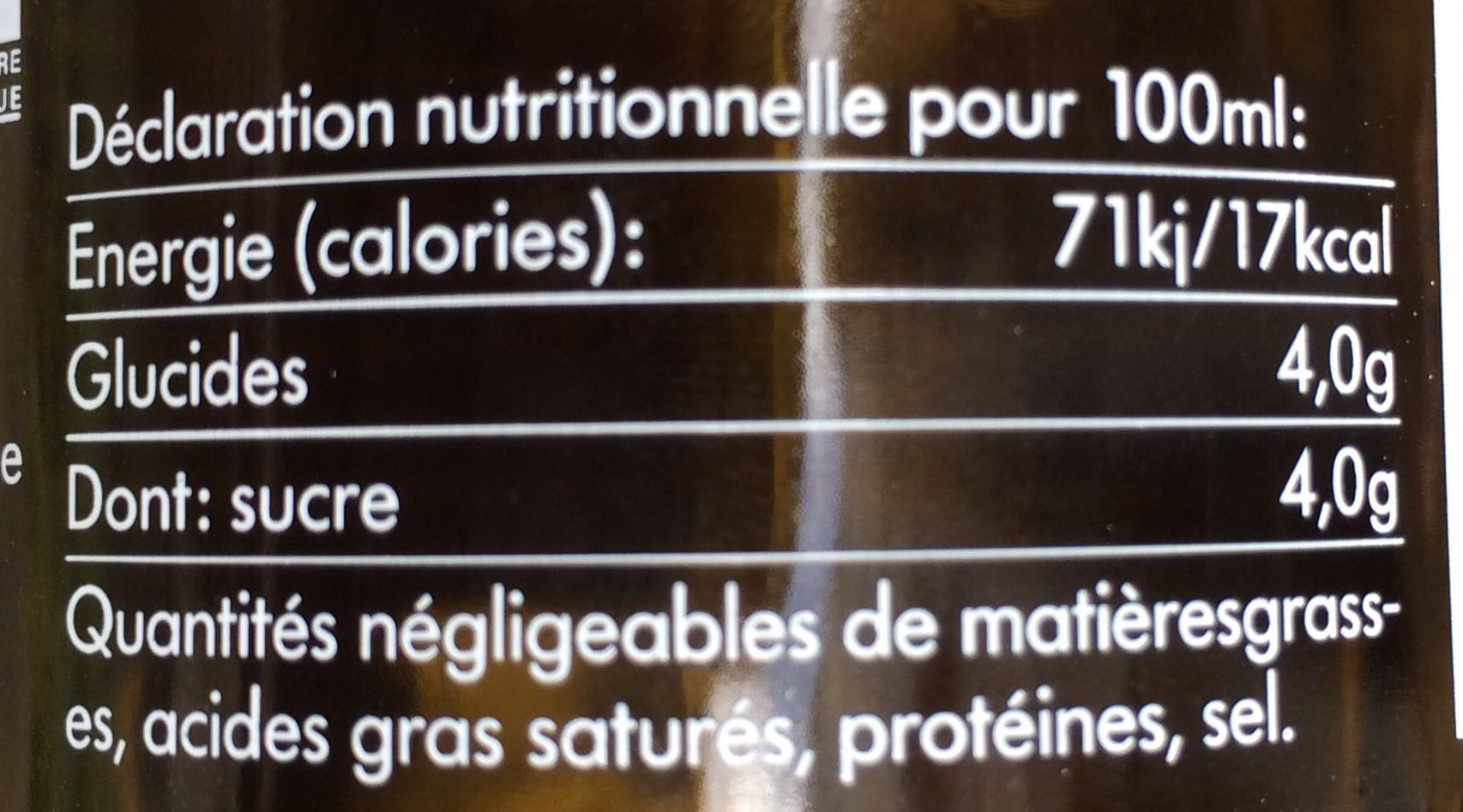 Thé Noir Maté Pétillant - Tableau nutritionnel