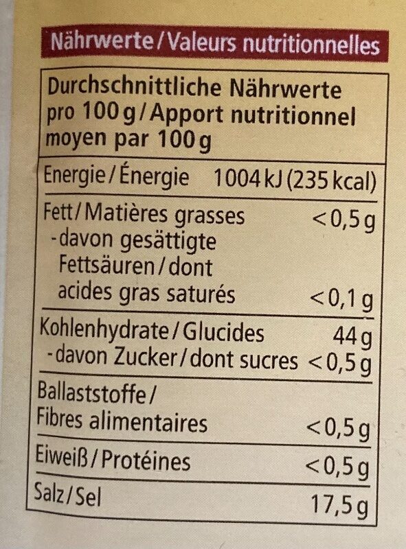 Reinweinstein Backpulver - Tableau nutritionnel - de