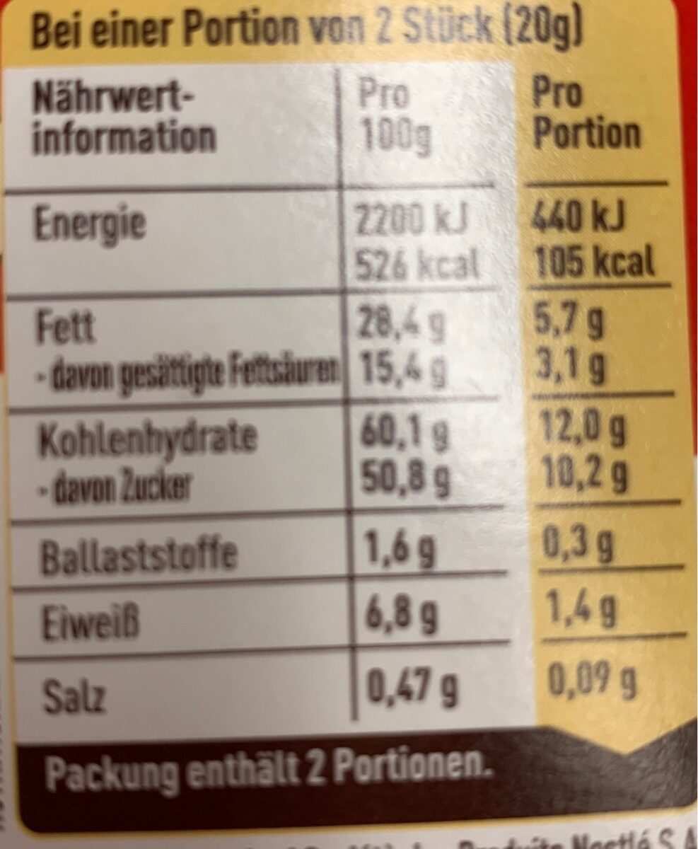 Kitkat Senses - Tableau nutritionnel
