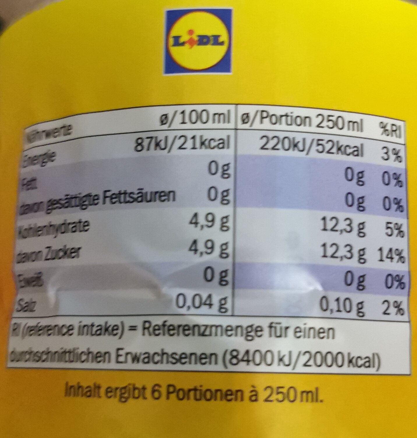 Eistee zitrone (citron) - Nährwertangaben