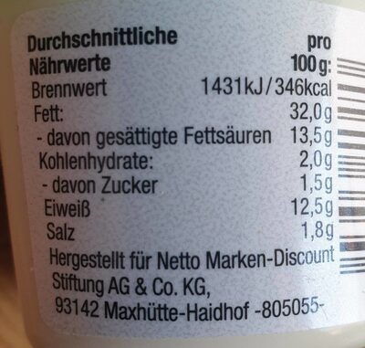 Leberwurst Fein mit Schnittlauch - Nährwertangaben