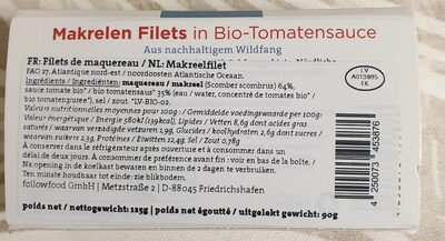 Filets de maquereau à la sauce tomate bio - Ingrediënten - fr