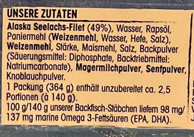 Backfisch Stäbchen - Zutaten