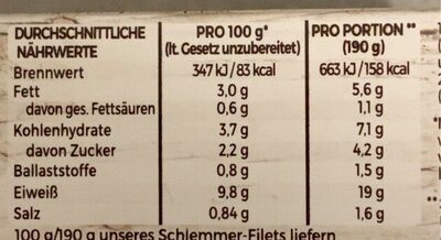 Schlemmer-Filet Bunte Karotten in Joghurt-Thymian Sauce - Nährwertangaben