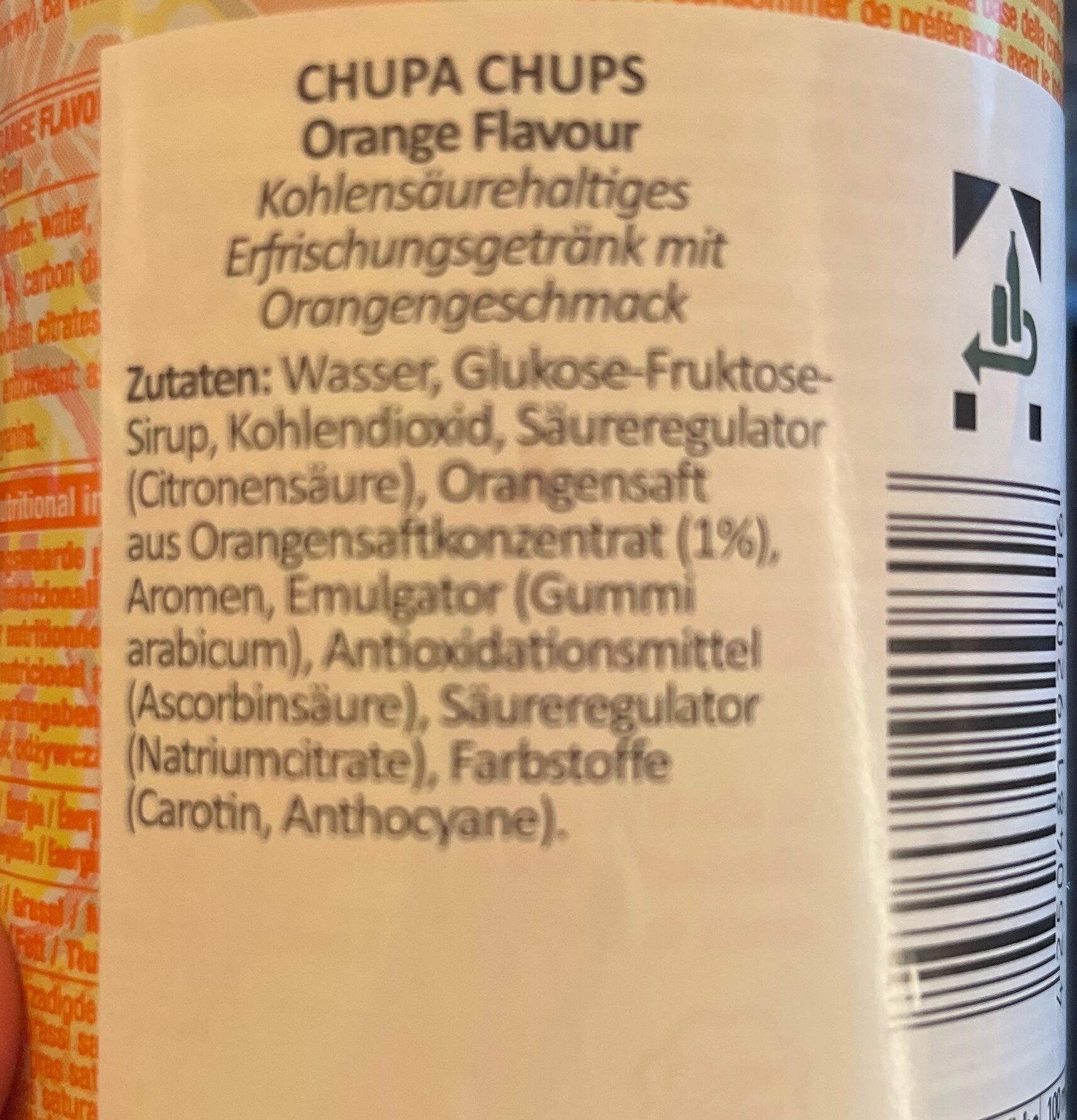 Chupa Chups Sparkling Orangengeschmack - Ingredients - de