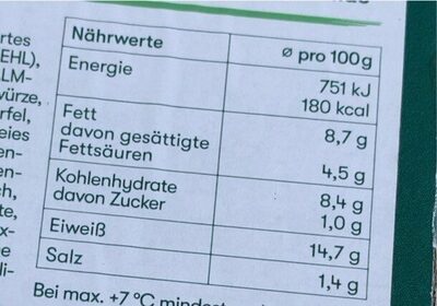 Veggie Bratwurst - Tableau nutritionnel - de