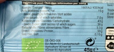 Clean protein bar 30 cocoa - Nährwertangaben - fr