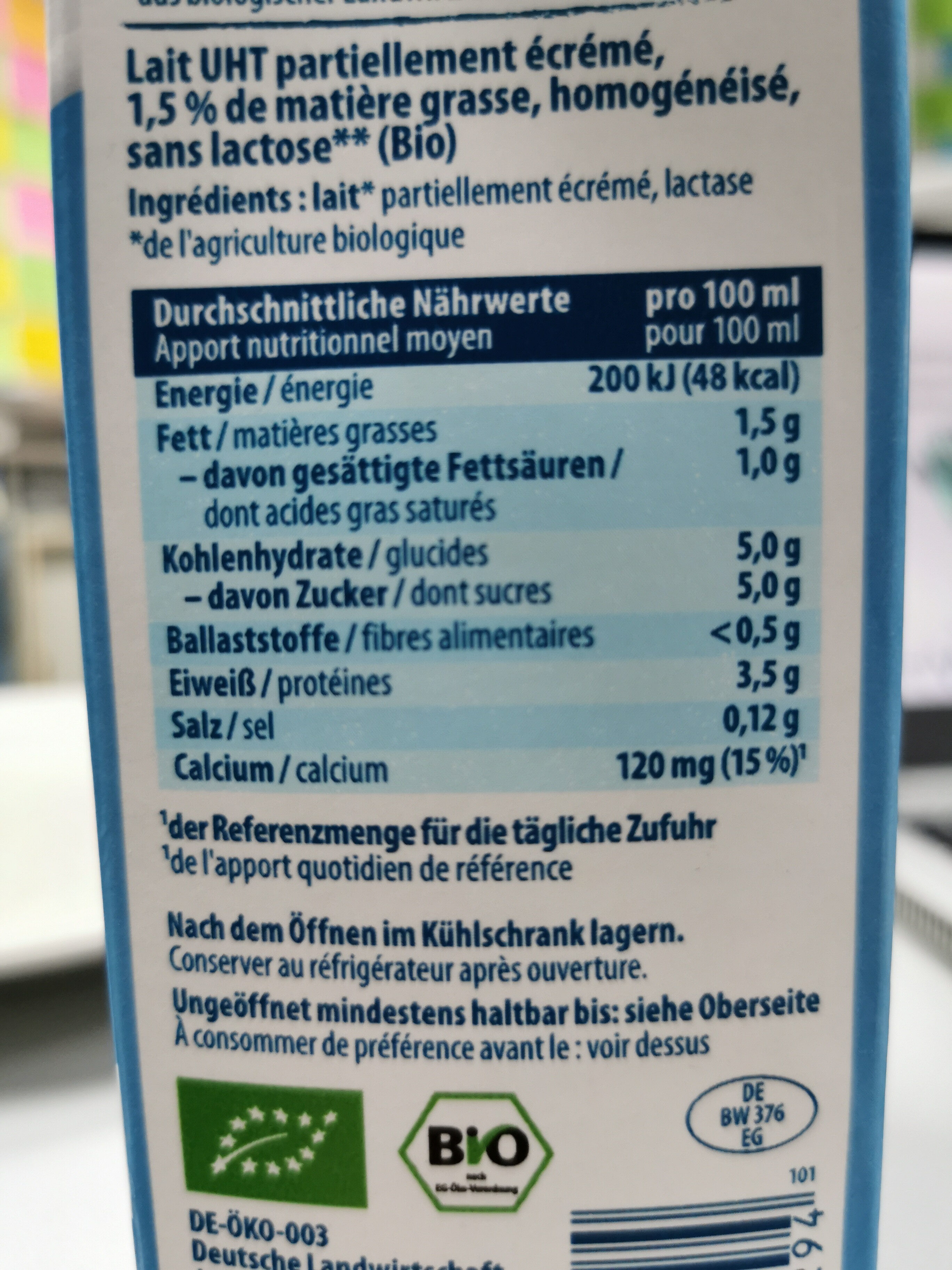 Lait sans lactose - Zutaten