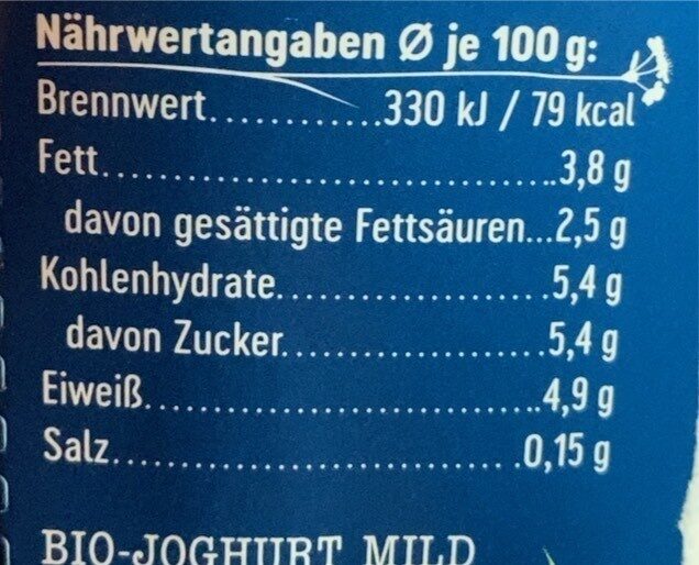 Weidemilch Joghurt Mild - Nährwertangaben