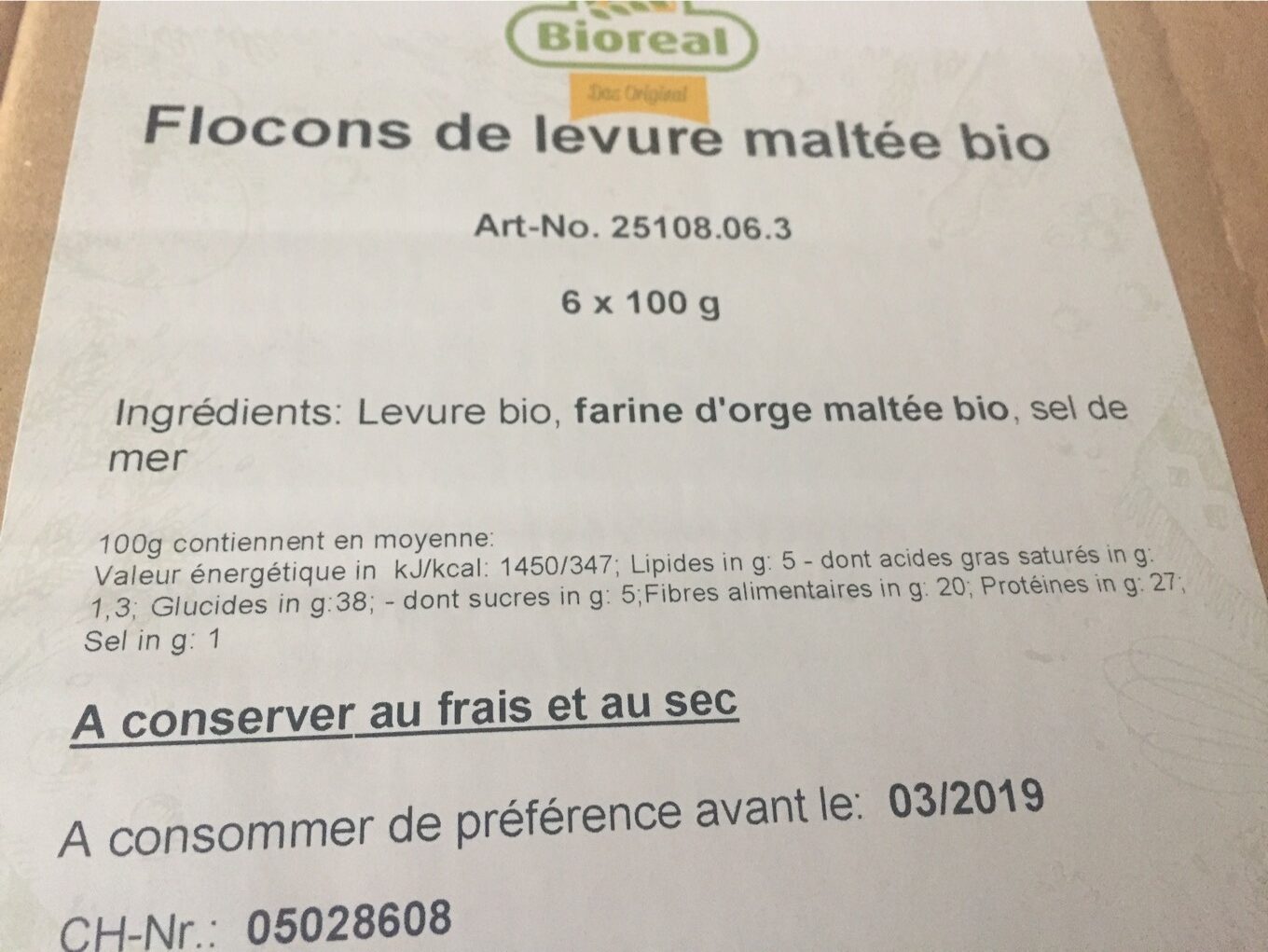 Flocons de levure maltée Bio - Nutrition facts - fr
