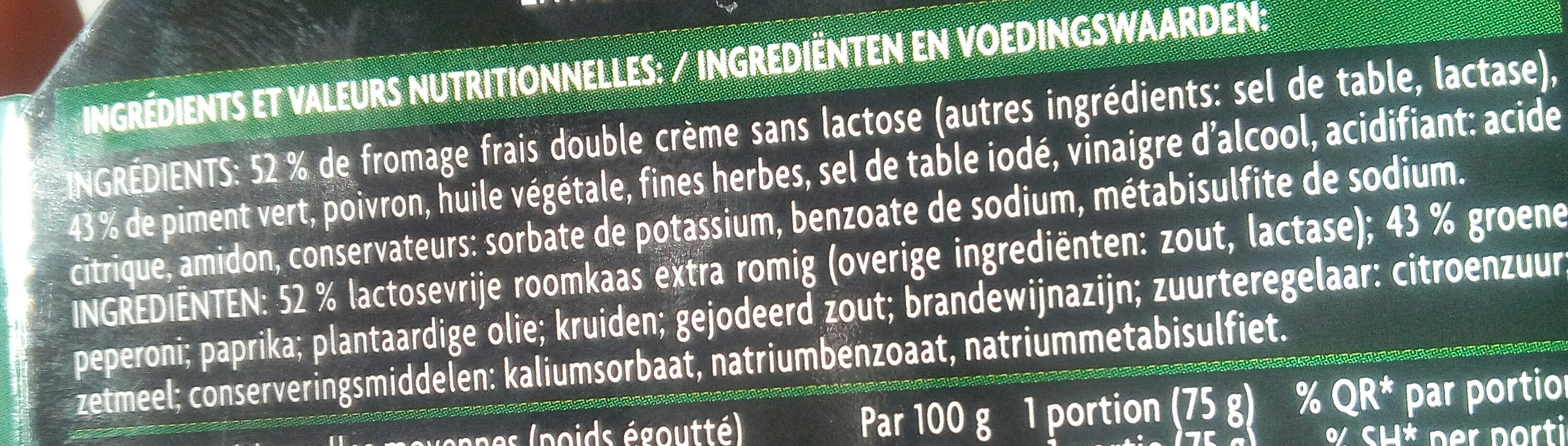 Kappa antipasti Piments verts farcis au fromage frais double crème - Ingrédients