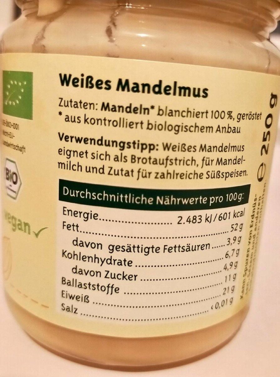 Weißes Mandelmus - Informació nutricional - de