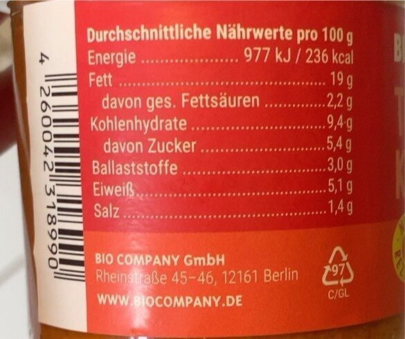 Tomate Kräuter Streichcreme - Nutrition facts - de