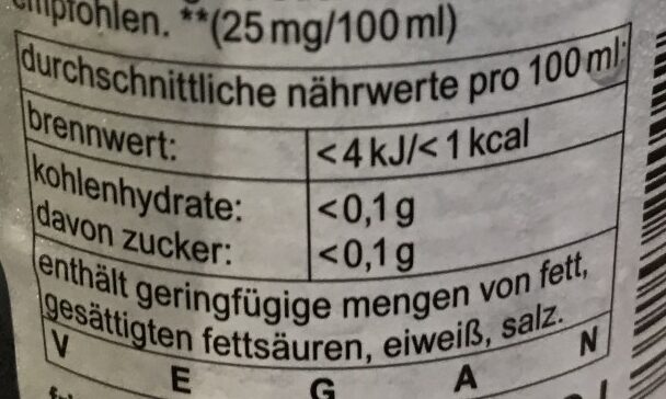 Fritz-kola sans sucre - Nährwertangaben