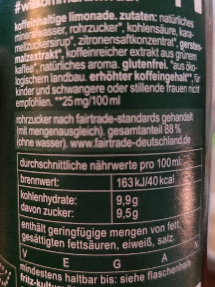 Fritz kola Bio - Tableau nutritionnel - de