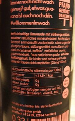 Fritz-Cola null Zucker + guarana - Tableau nutritionnel - de