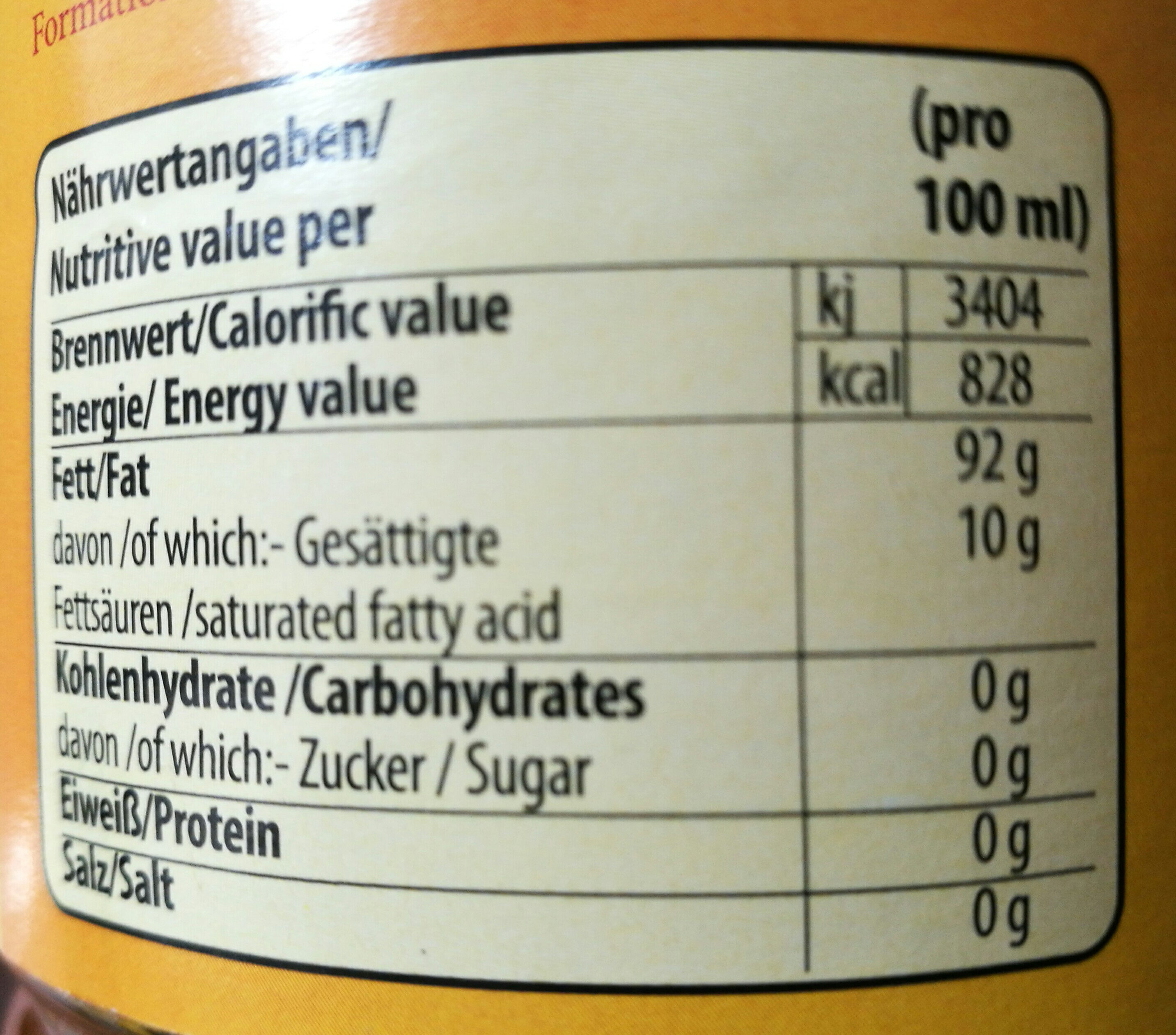 Unrefined sunflower oil - Nutrition facts