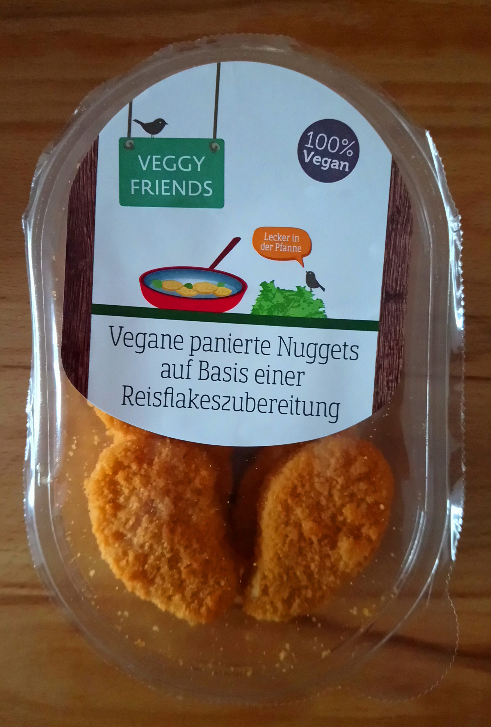 Vegane panierte Nuggets auf Basis einer Reisflakeszubereitung - Produkt