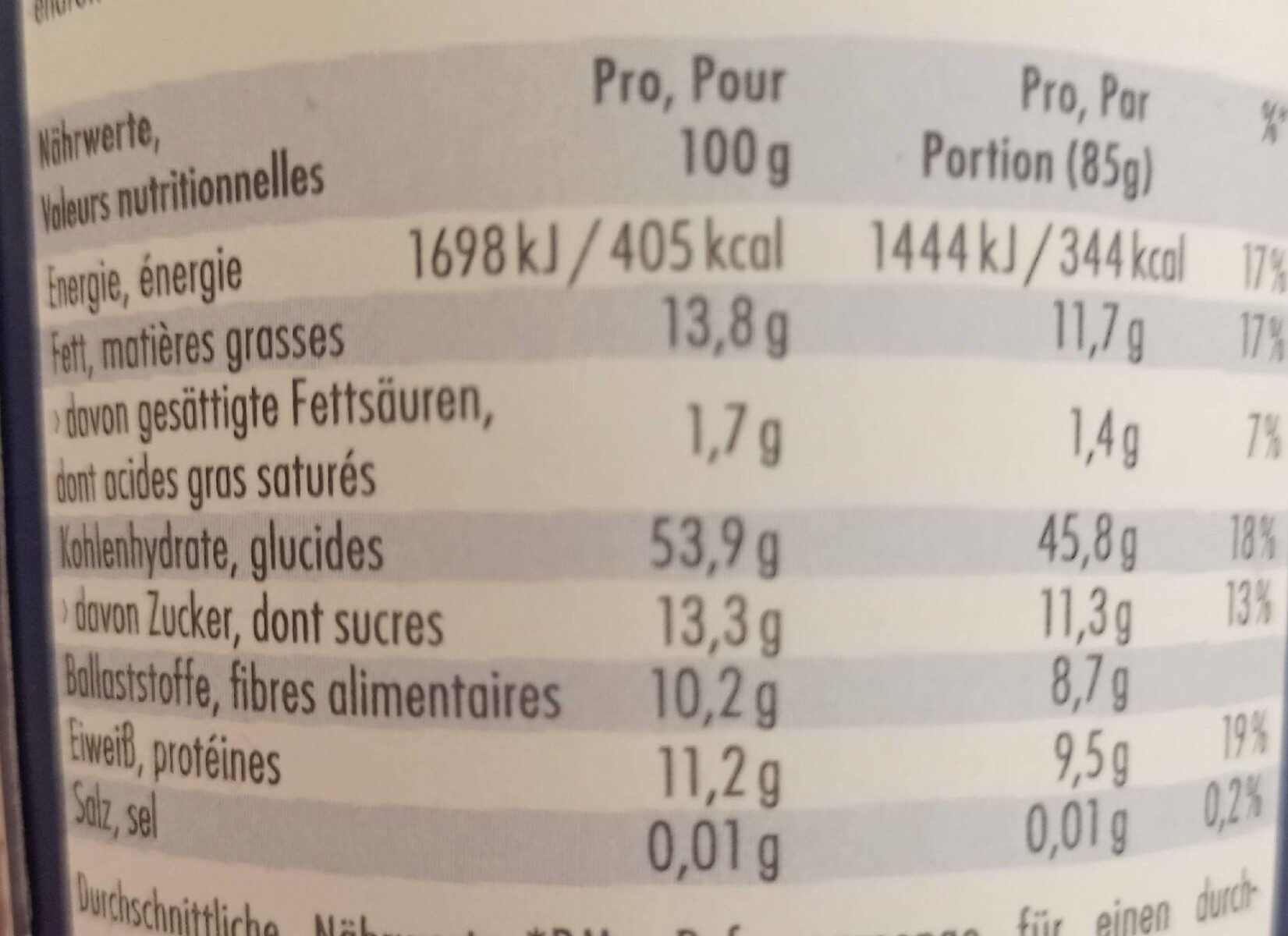 Blaubeer Vanille Granola - Nutrition facts - fr