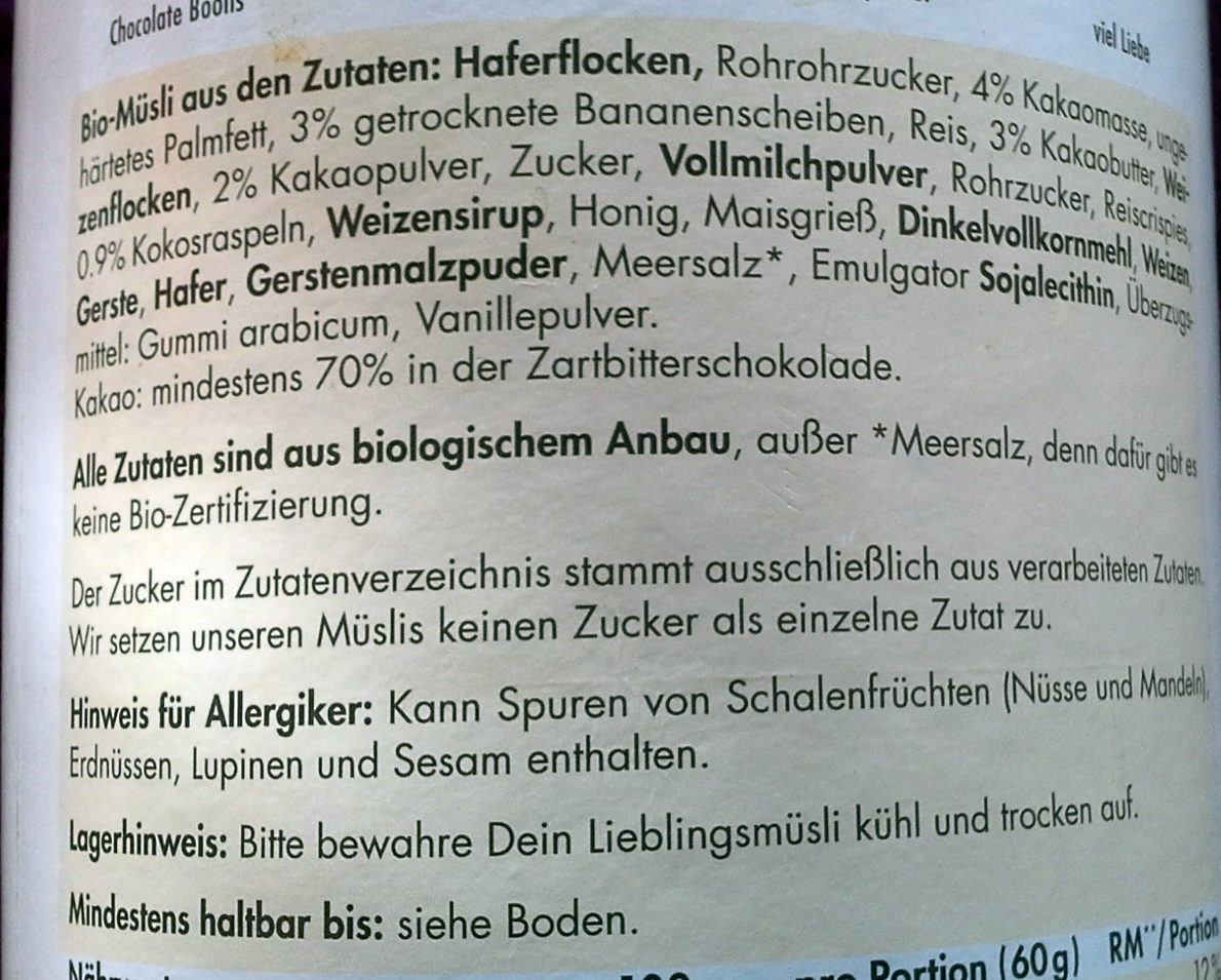 Mymuesli Schoko-Banane - Zutaten