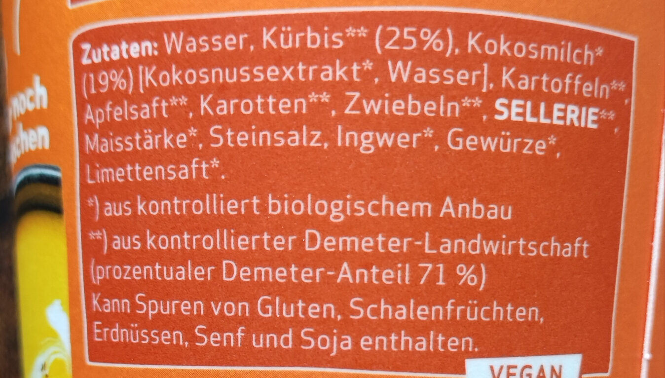 Bio Kürbis Kokos Suppe - Ingredienser - de