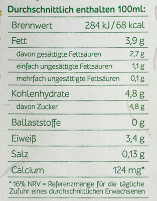 H-Vollmilch 3,8% - Información nutricional - de