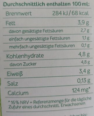 Sternen fair H-Vollmilch 3,8% Fett - Información nutricional - de