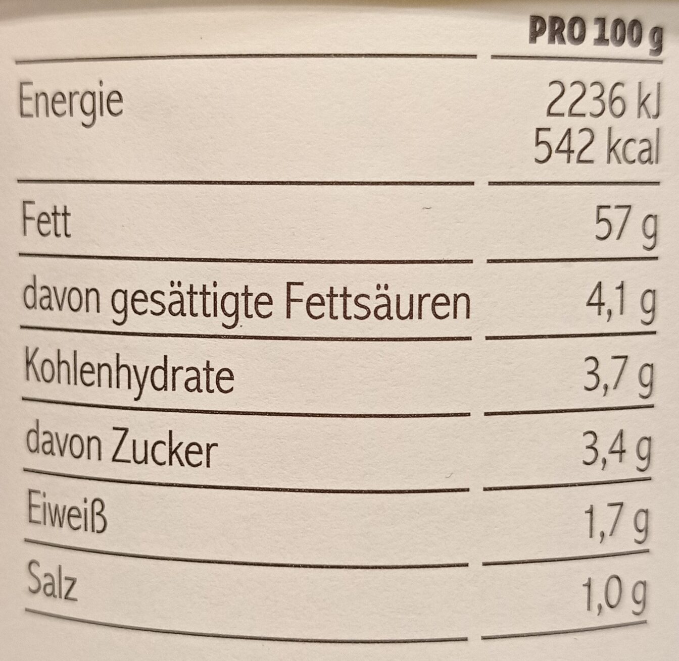 Mayo vegan + Knoblauch - Nährwertangaben