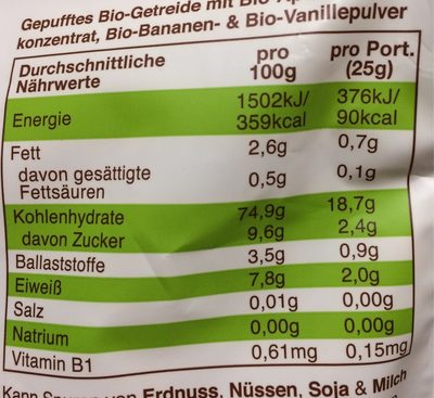 Freche Freunde Frühstücks sternchen Bana &van 125 G - Valori nutrizionali - fr
