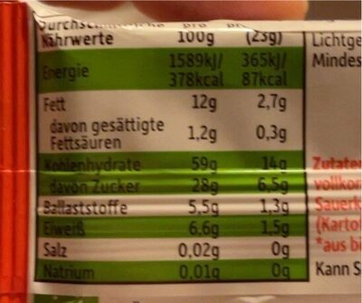 Banane & Kirsch Riegel - Tableau nutritionnel