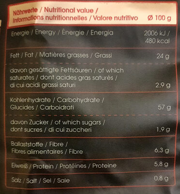 Lisa's Kesselchips Alpenkräuter - Tableau nutritionnel - de