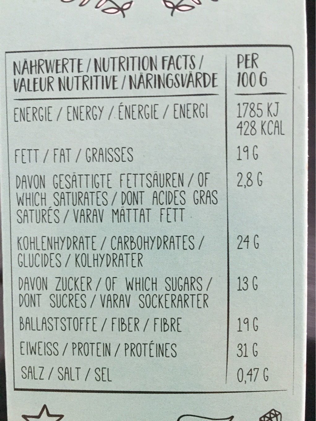 Nu3 Smart Low Carb Müsli, Erdbeer-apfel, 3 X - Tableau nutritionnel