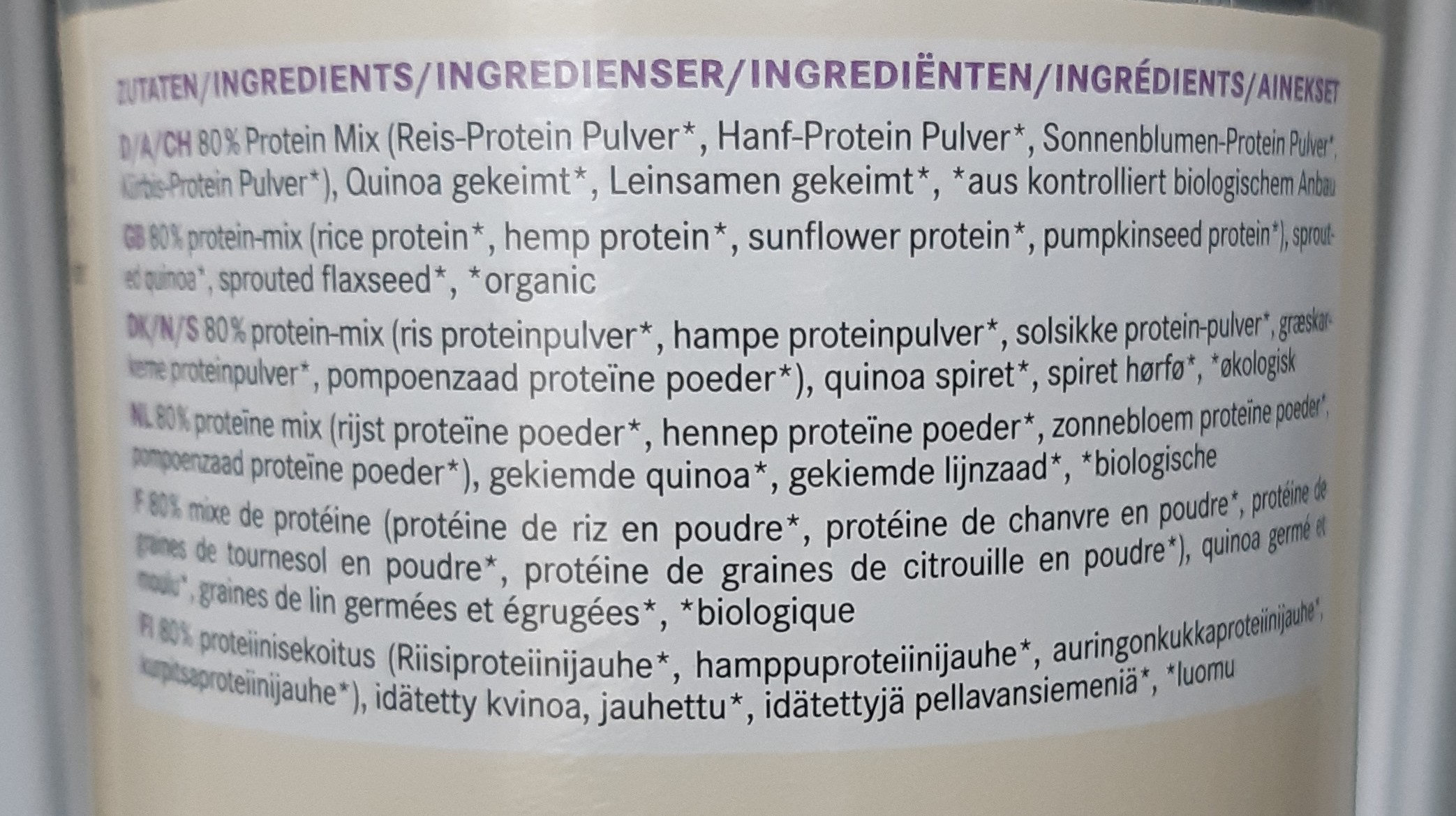 Vegan Protein Drink Raw - 成分 - de