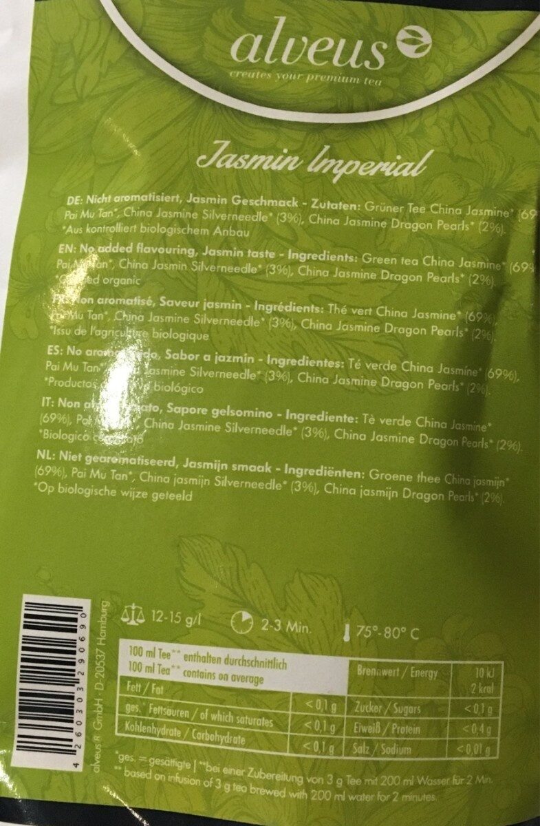 Jasmin imperial - Tableau nutritionnel